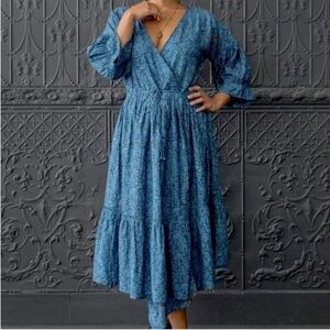Apiece Apart silk-cotton turquoise wrap dress (Anichka dress)